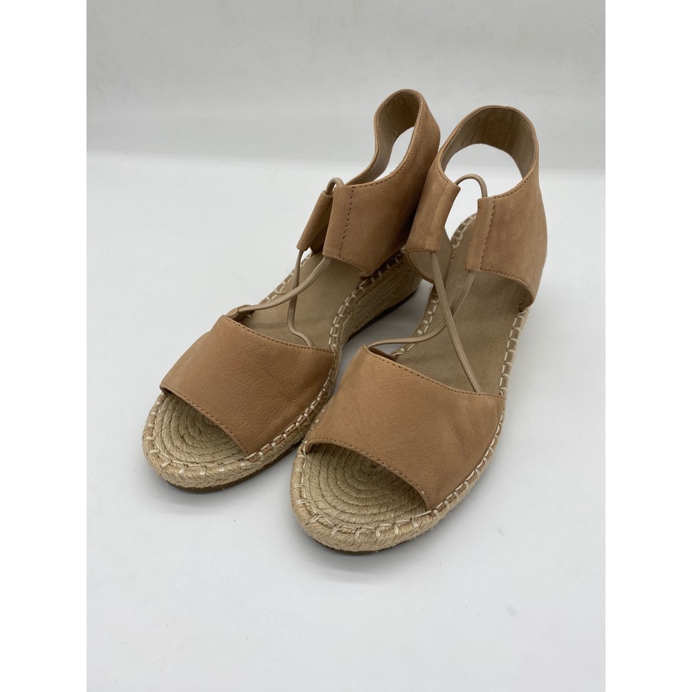 Eileen Fisher Willow Tan Leather Espadrille Wedge Sandals Ghillie Lace Up Womens